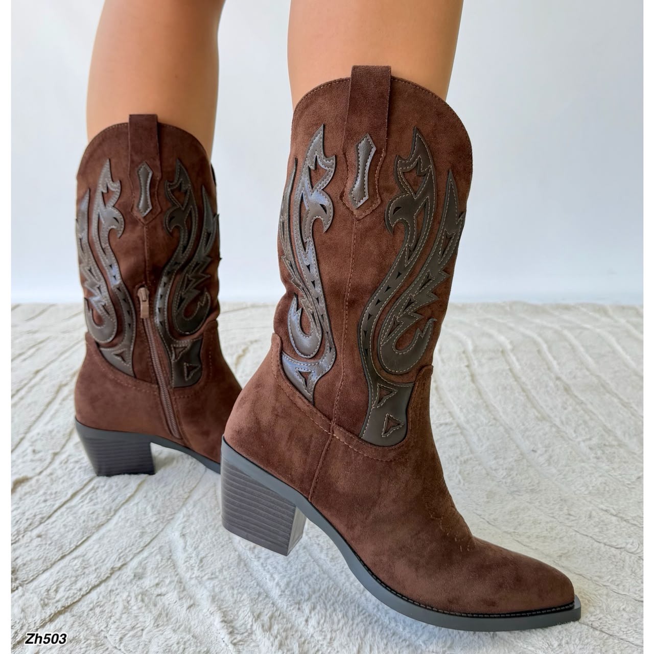Bota texana café detalles tacon 6cm A215 C-160